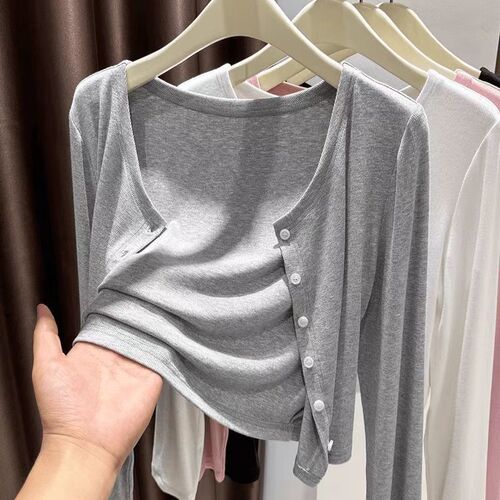 Grey Sun Protection Cardigan for Women, 2025 Summer Outerwear, Hangdai Skirt Shoulder Cover, Air-Conditioned Room Ice Silk Shirt, Sun Protection Ice Silk Coat