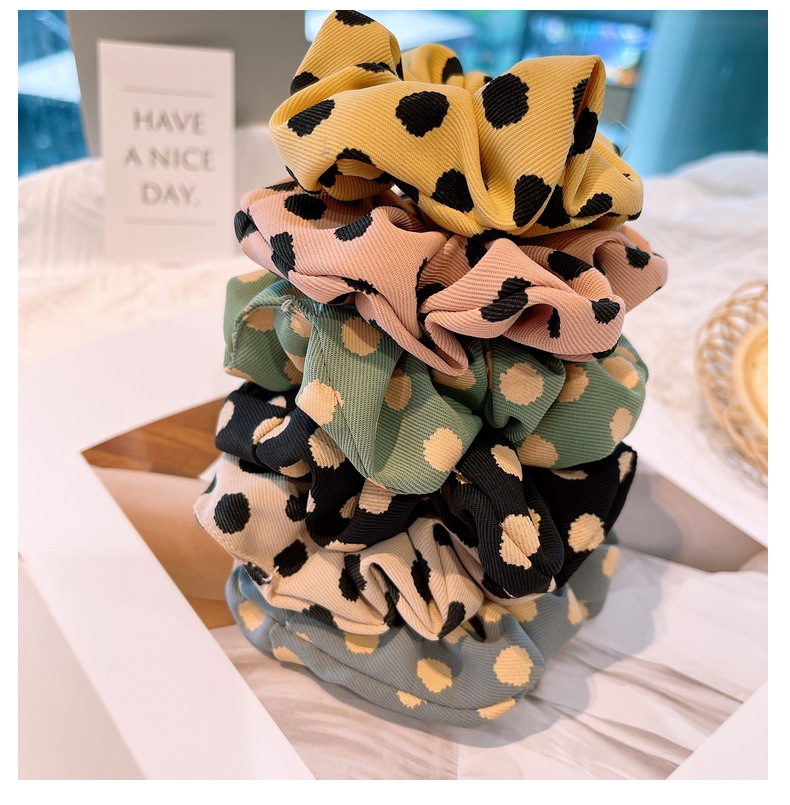 15g Weight Headwear Classification Birthday Occasion Geometric Pattern Women'S Gender Retro Style Khaki, White, Green, Blue, Yellow, Black Color Korean Retro Letter Wave Dot Hair Scrunchies 22