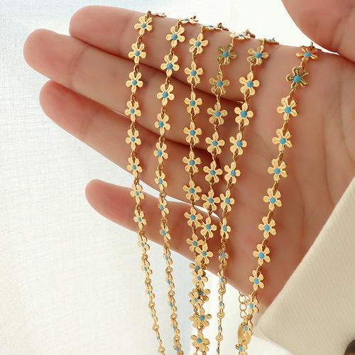 Small fresh 18k gold plated flower blue oil drop necklace bracelet niche light luxury bracelet necklace P075-E012