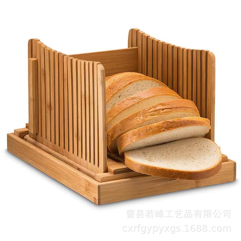 竹制面包切片器可调节厚度面包吐司分片器面包屑收集盘切片托盘
