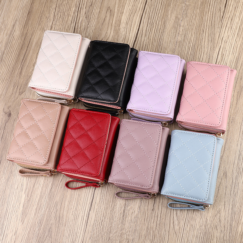 Korean Style Sweet Ins Women's Wallet Short Zipper Clutch Bag Simple Solid Color Coin Purse Card Bag Cross-border Supply