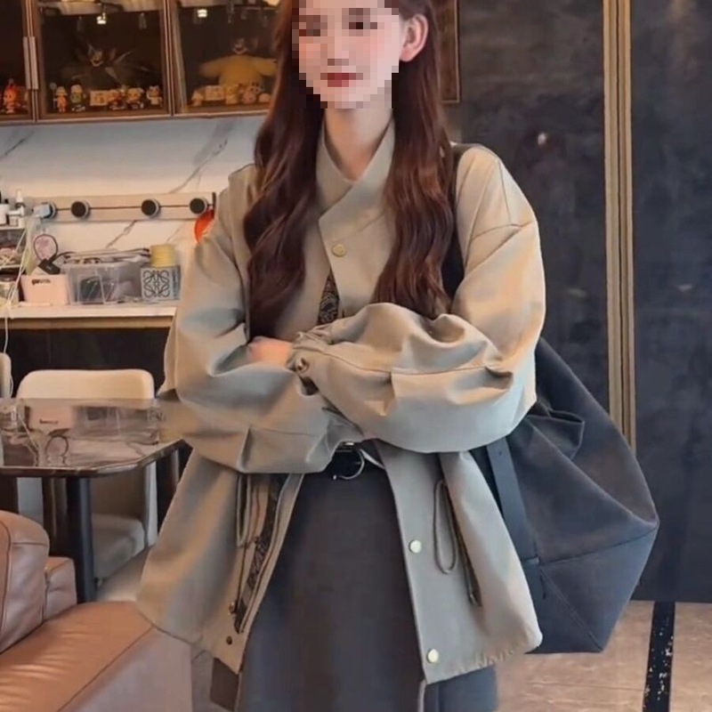 英伦风衣外套女2025秋季高级感宽松休闲廓形收腰抽绳工装夹克上衣|undefined