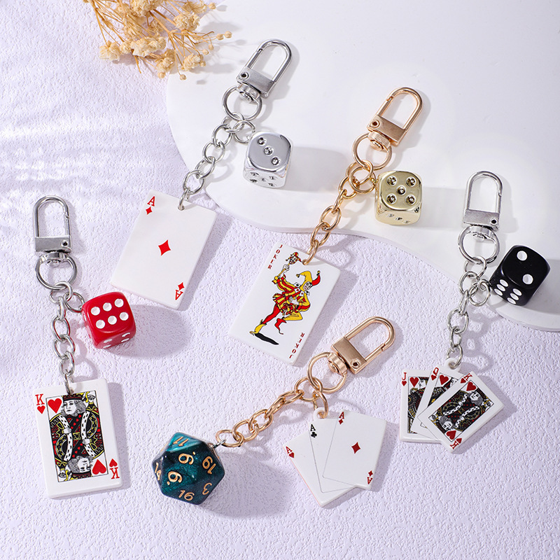 Cross-Border Amazon Creative Colorful Resin Polygonal Dice Playing Card Keychain Backpack Creative Pendant Cross-Border Amazon Creative Colorful Resin Polygonal Dice Playing Card Keychain Backpack Creative Pendant