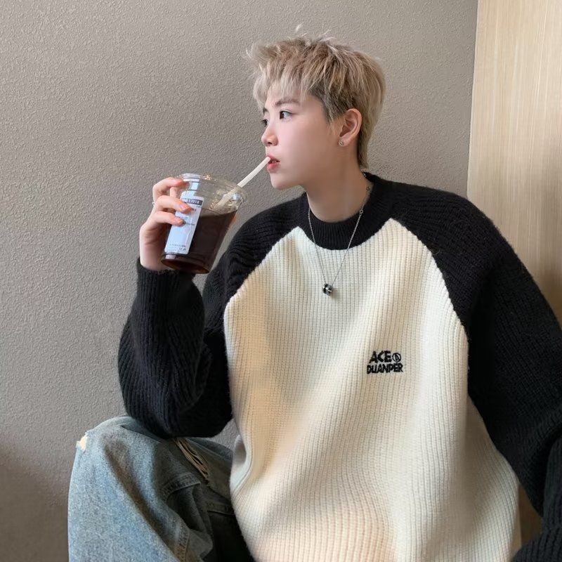 Half Turtleneck Knitwear Autumn and Winter Men's Japanese Style Style Lazy Retro Knitwear Stitching Contrasting Color Couple Wear Trendy Brand Jacket Half Turtleneck Knitwear Autumn and Winter Men's Japanese Style Style Lazy Retro Knitwear Stitching Contrasting Color Couple Wear Trendy Brand Jacket