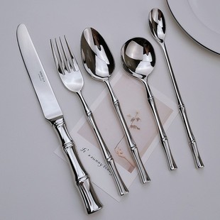 Exquisite bamboo 18/10 stainless steel knife and fork spoon 304 Western food set main meal spoon meal spoon fork steak knife