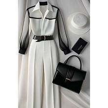 两件套2024年春夏秋季新款洋气时尚长袖上衣+高腰裤子裤套装