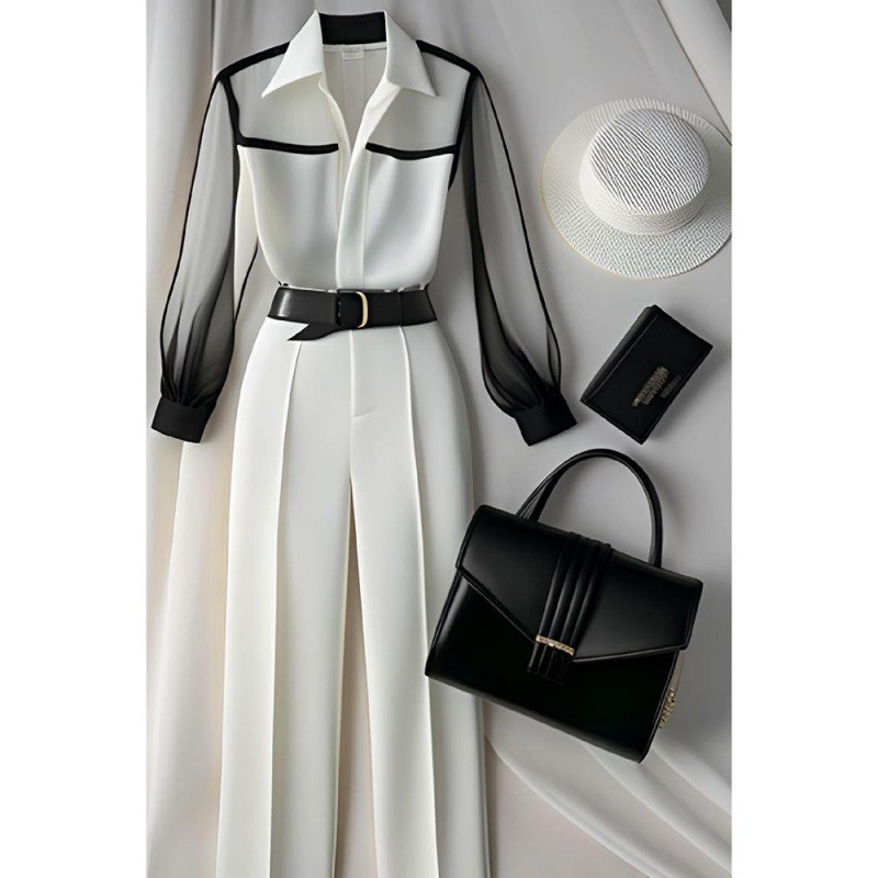 两件套2024年春夏秋季新款洋气时尚长袖上衣+高腰裤子裤套装