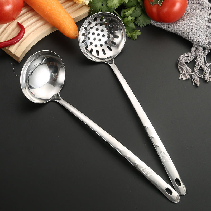Cuchara de goteo de hojas para el hogar de acero inoxidable, colador, restaurante comercial, cuchara de mango largo, cuchara de olla caliente, cuchara de cocina alargada