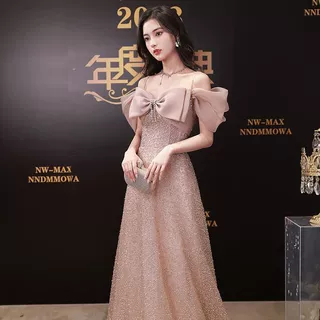 一字肩晚礼服女2026夏季新款宴会气质重工小众吊带潮流艺考礼服