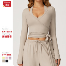 泽创个性磨毛瑜伽长袖一片式绑带瑜伽服户外高级感运动健身服3058