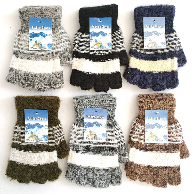 秋冬季男士半指手套马海毛保暖学生写字防护手套地摊跑量款批发