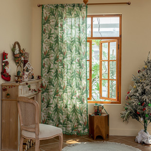 Lexuanxiu Scandinavian New Green Plant Printing High-End Fabric Punch-Free Semi-Shading Cross-Border Curtain Wholesale