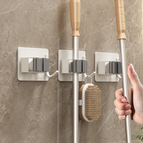 Gun gray mop wall-mounted clip hook bathroom punch-free multi-functional wall stainless steel broom fixed hanger
