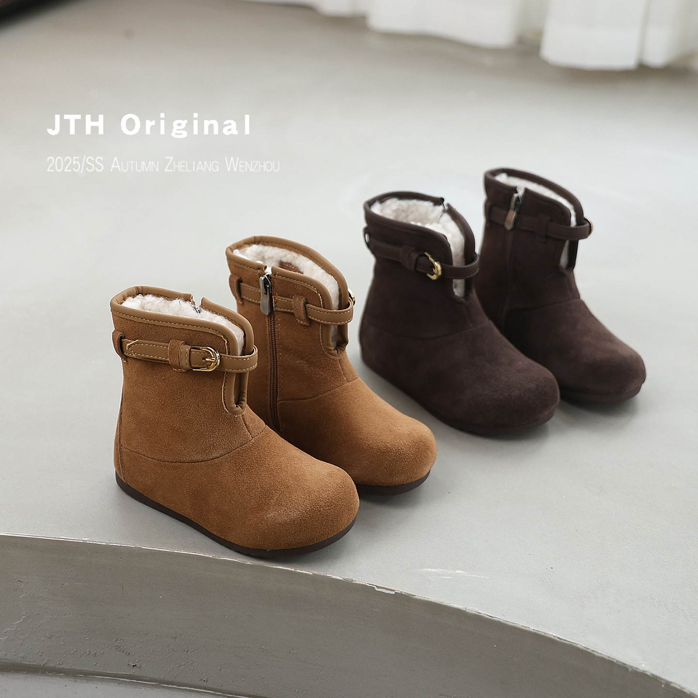 Girls' Fleece-Lined Birkenstock Short Boots 2025 Winter New Korean Style Retro Genuine Leather Cotton Boots Lamb Wool Two-Wear Princess Boots