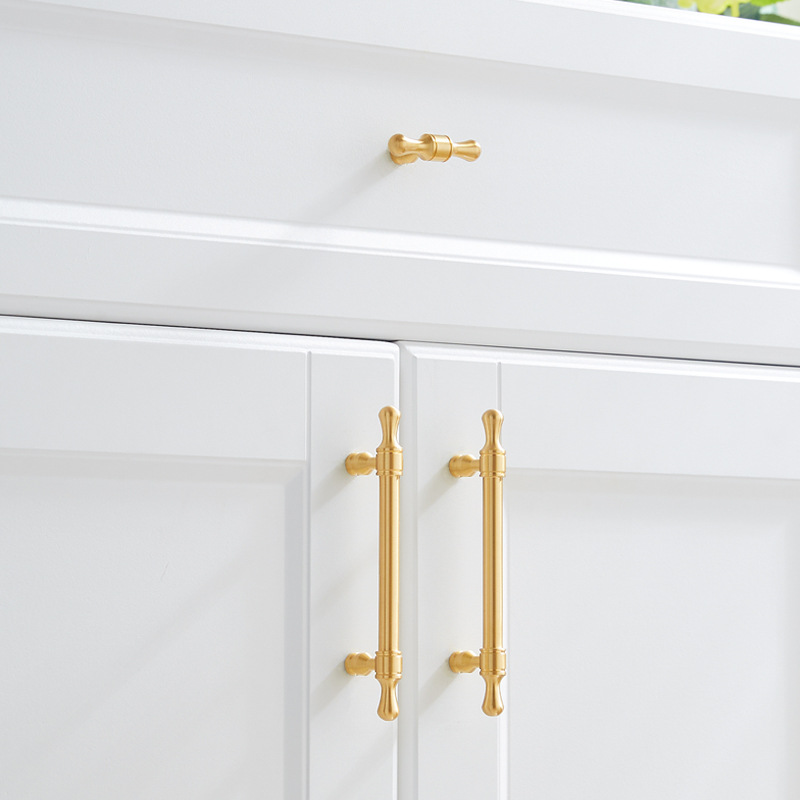 Solid brass gold lightweight luxury cabinet and wardrobe drawer pulls, modern minimalist wardrobe handles