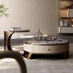 天然圆形大理石茶几客厅2025新款轻奢高级感小户型家用高端奢石