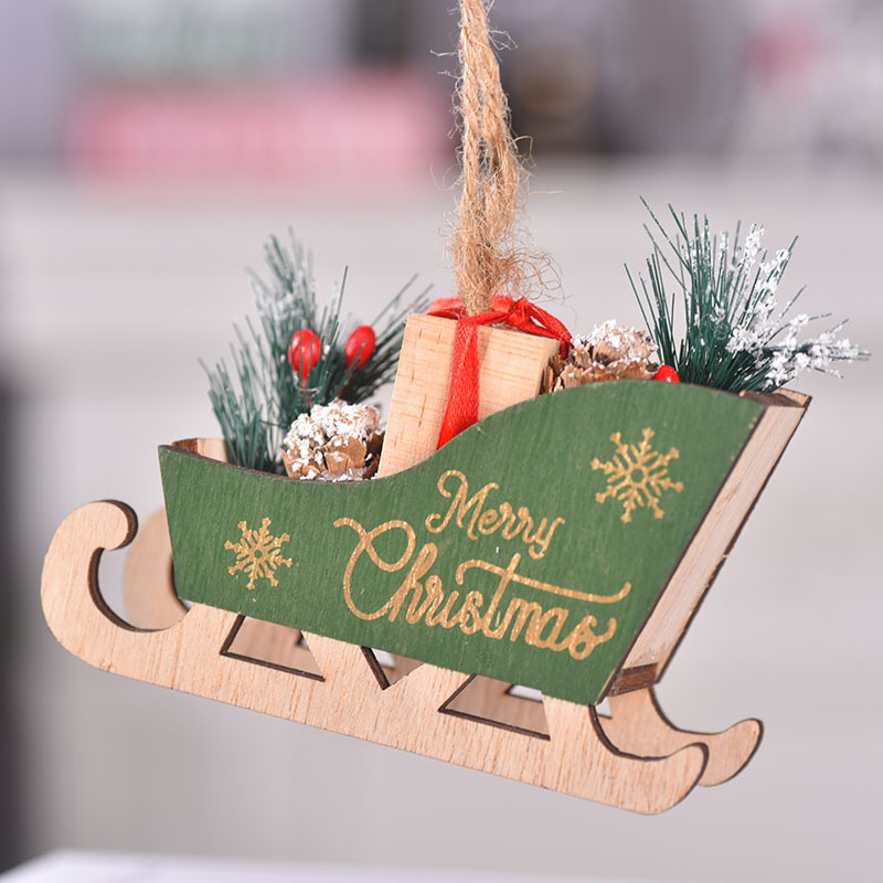 クリスマス用品 クリスマス木製ソリオーナメント クリスマスツリー装飾ソリペンダント 雰囲気のあるクリスマスデコレーション|undefined