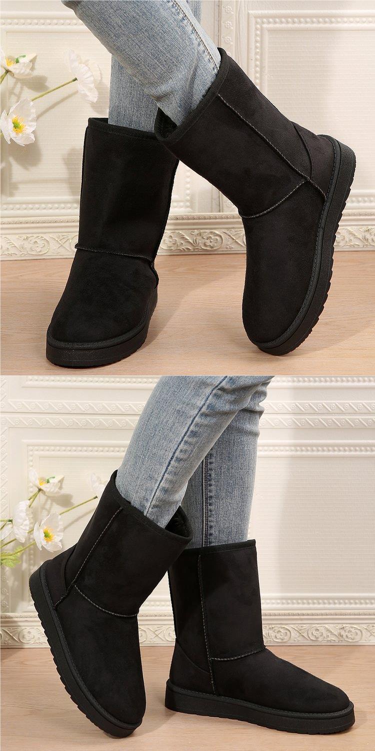Botas de nieve para mujer, nuevo estilo de otoño e invierno, manga corta de felpa artificial, cabeza redonda, suela plana, parte superior media_voghion.com