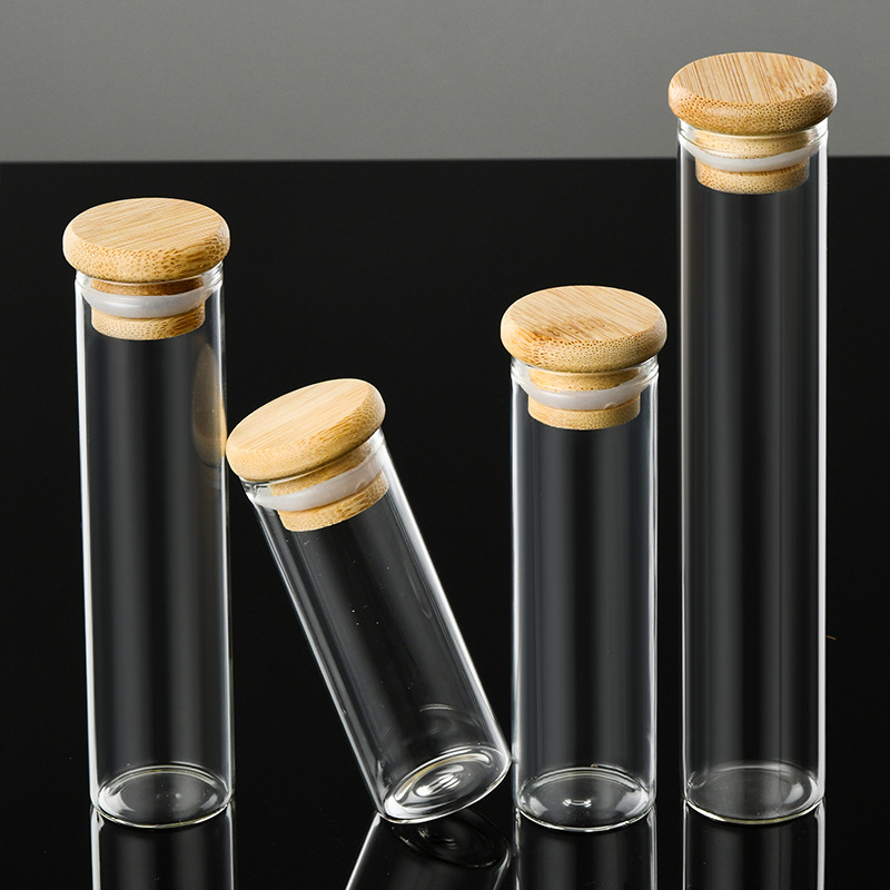 新品直徑30mm許願瓶密封小瓶竹蓋裝飾玻璃瓶透明管制漂流瓶花茶瓶