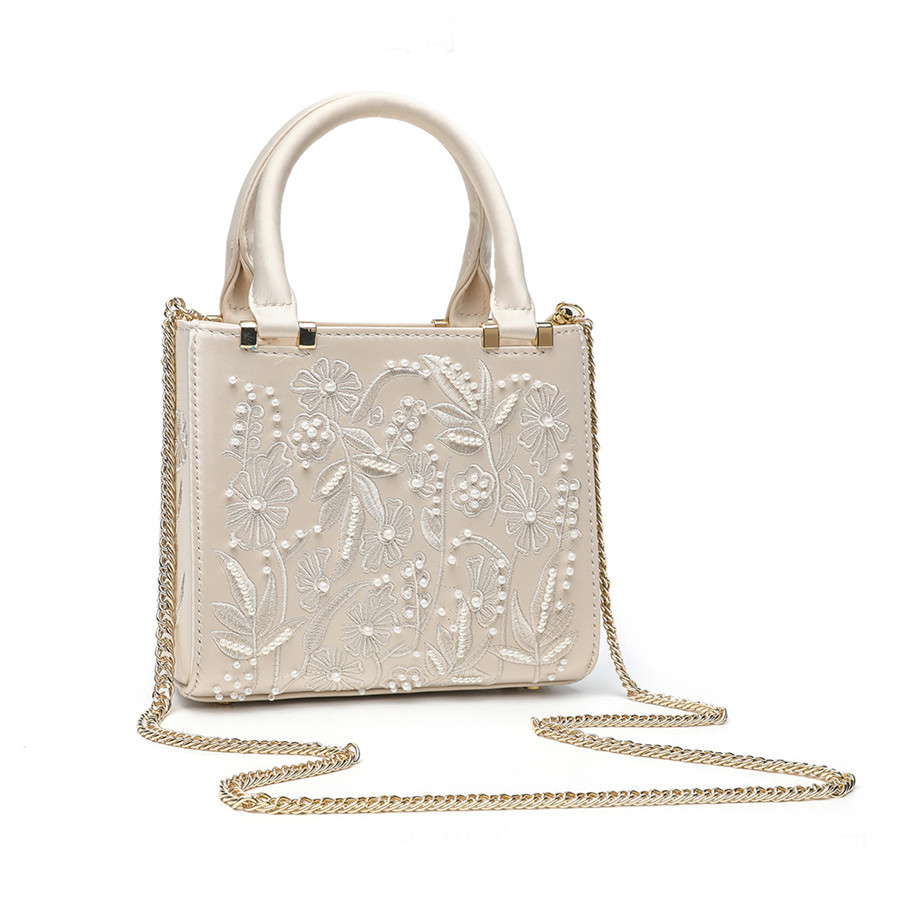 2025 Pearl Embroidered Fashion Satin Texture Handbag Qipao Banquet Clutch Chain Shoulder Bag For Women - Thumbnail 4