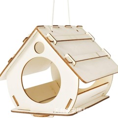 Wooden Feeder Outdoor Garden Ornament Bird House, Suspended Wooden Bird Feeder Bird Dispenser Garden Decoration