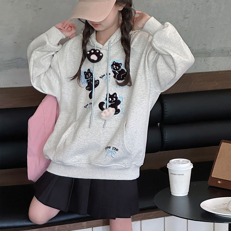 跨境女童秋装卫衣连帽卡通中长款宽松衣服2025秋季新儿童洋气上衣|undefined