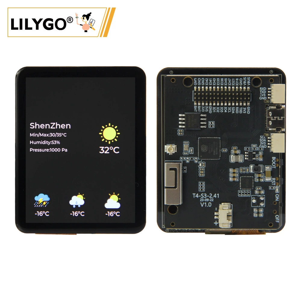 Разработка модуль LILYGO T4‑S3 ESP32‑S3, 2.41" AMOLED тач, Wi‑Fi и Bluetooth, Qwiic