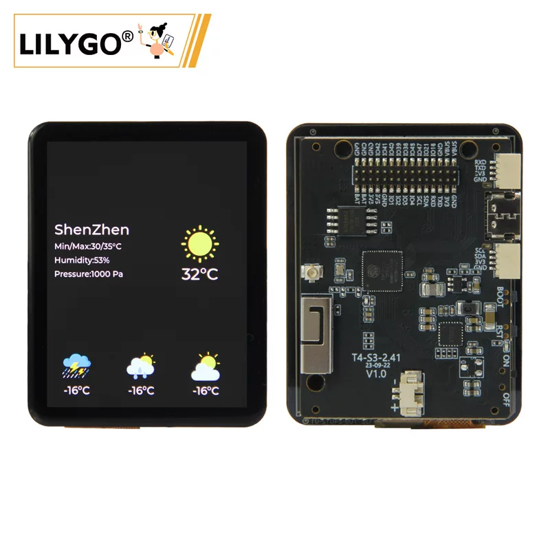 Разработка модуль LILYGO T4‑S3 ESP32‑S3, 2.41" AMOLED тач, Wi‑Fi и Bluetooth, Qwiic