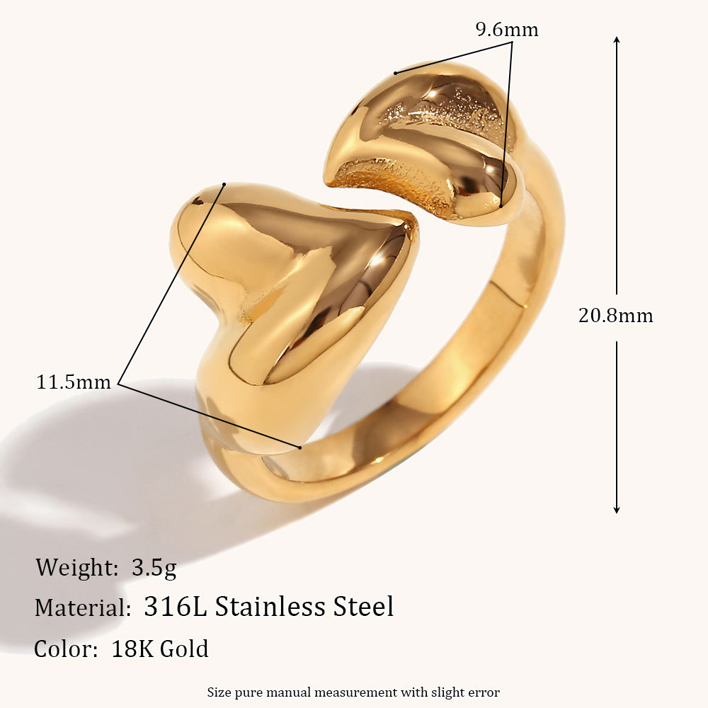 Simple Style Heart Shape Stainless Steel Polishing Plating Open Rings display picture 2