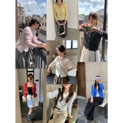 MISS密思品质款全羊毛彩色坑条v领开衫针织开衫(含100%羊毛)1725
