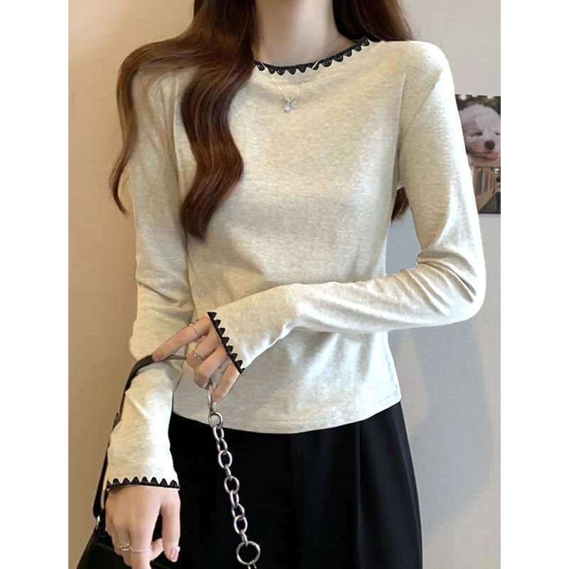 Korean Chic Pure Cotton Long-Sleeved T-Shirt for Women Autum 2025 New Style Small Right Shoulder Slim Inner Top Trendy Korean Chic Pure Cotton Long-Sleeved T-Shirt for Women Autum 2025 New Style Small Right Shoulder Slim Inner Top Trendy