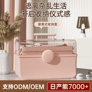 大容量化妆品收纳盒网红塑料防灰尘透明桌面手提式便携药品收纳箱