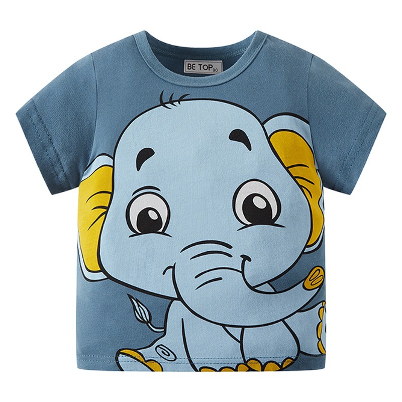 Camisa de los niños del verano media manga dibujos animados elefante patrón niños manga corta Camiseta algodón ropa una sola pieza entrega