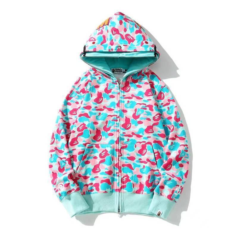 Bape Double Hood Shark ABC Camo Zip-Up Jacket Pink Blue