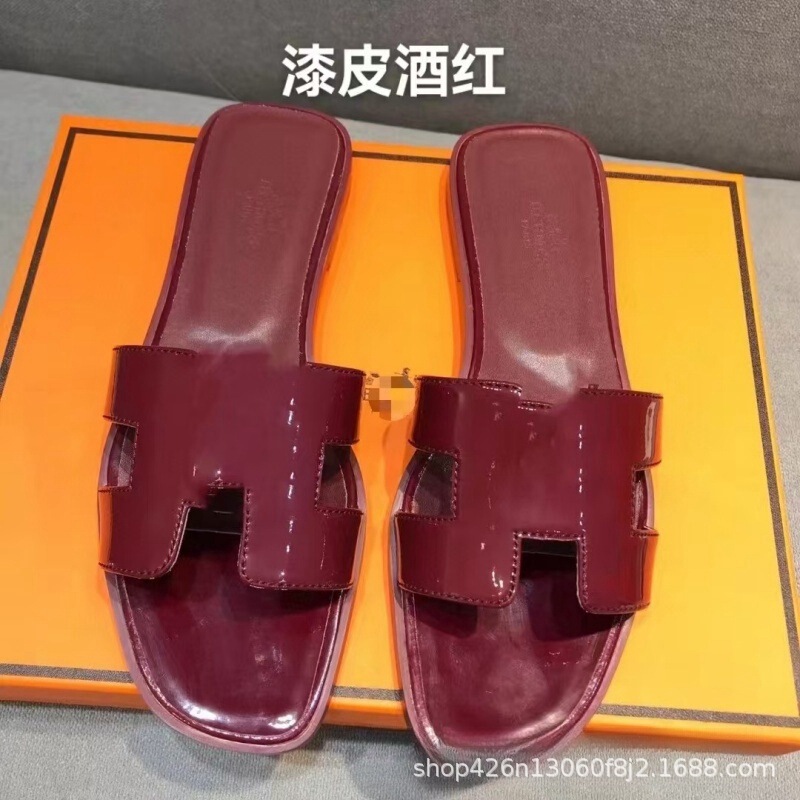 外贸经典款H家拖鞋女夏季高版本休闲一字型羊皮平底拖鞋批出货快|undefined