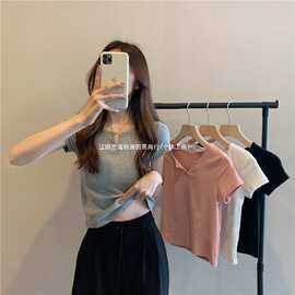 短款女夏季设计感粉色修身露脐辣妹女装 T恤短袖2025夏季新款衣服