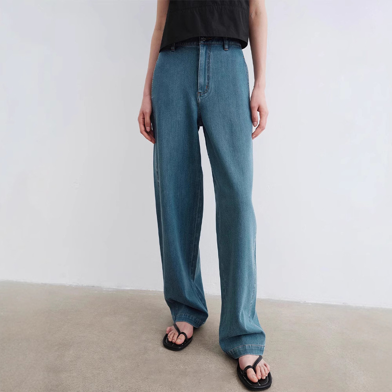 Th~ Row Eco-Friendly Denim Cotton Skin-Friendly Retro Washed Loose Curved Dividing Line Cocoon-Shaped Straight Jeans for Women Th~ Row Eco-Friendly Denim Cotton Skin-Friendly Retro Washed Loose Curved Dividing Line Cocoon-Shaped Straight Jeans for Women