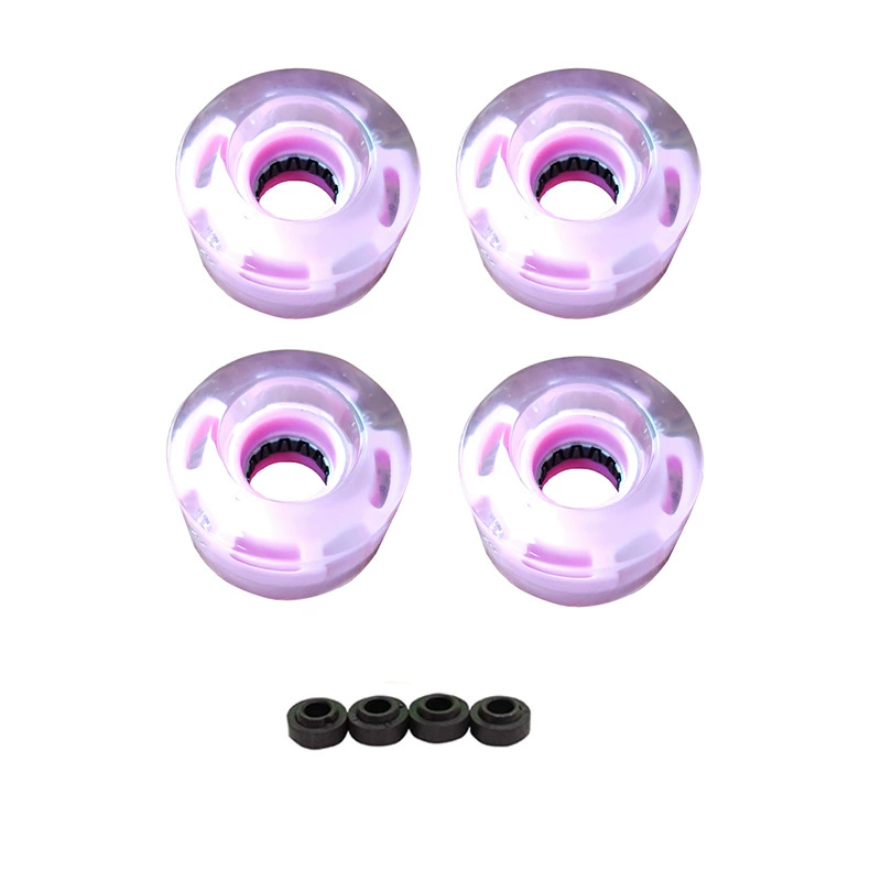 Flashing polyurethane skate wheels, 32 mm, LED motion‑activated, blue/white/pink, sets with tools