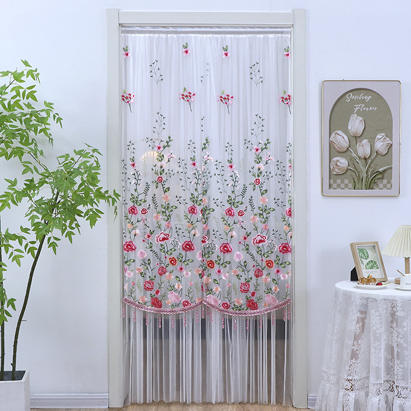 Decorative Curtain for Bedroom, High-End Embroidered Beaded Door Curtain, Long Partition Curtain, Mosquito Net Curtain, Blocking Sheer Curtain, No Drilling Required