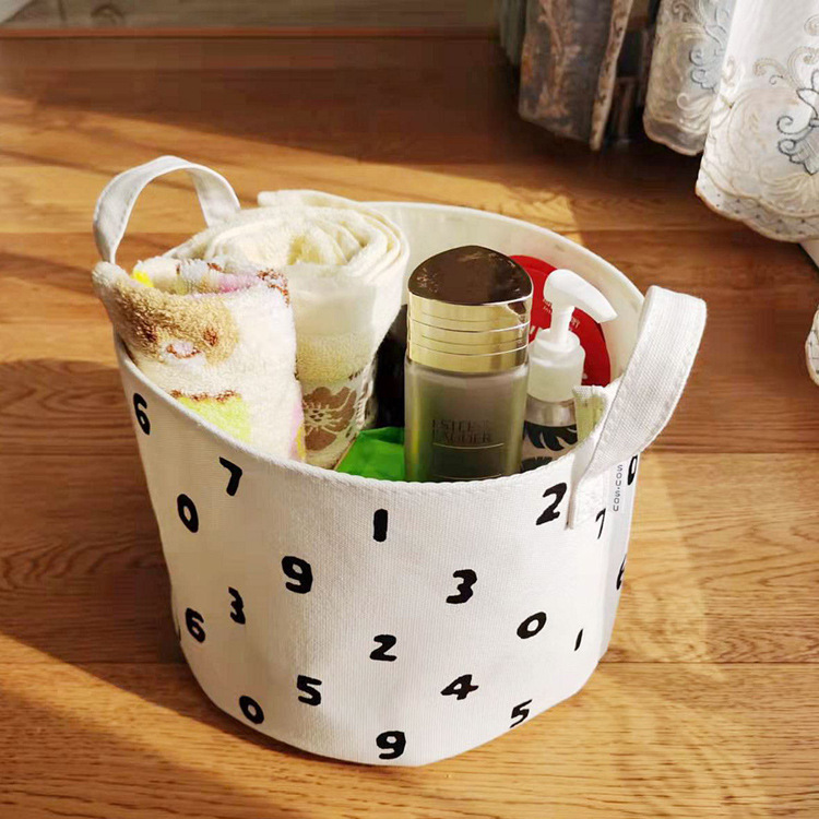 Digital Minimalist High-Quality Cotton Canvas Desktop Snack Storage Box Inner Waterproof Makeup Face Mask Basket