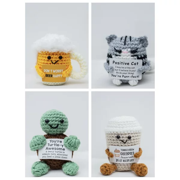 Handmade Crocheted Woolen Doll Creative Ornaments Cute Positive Energy Kitten Turtle Beer Mug Pendant Cartoon Outfit