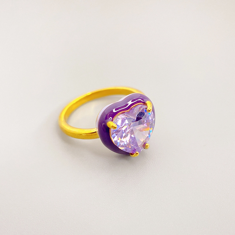 Lady Heart Shape Copper Plating Inlay Artificial Crystal Rings 1 Piece