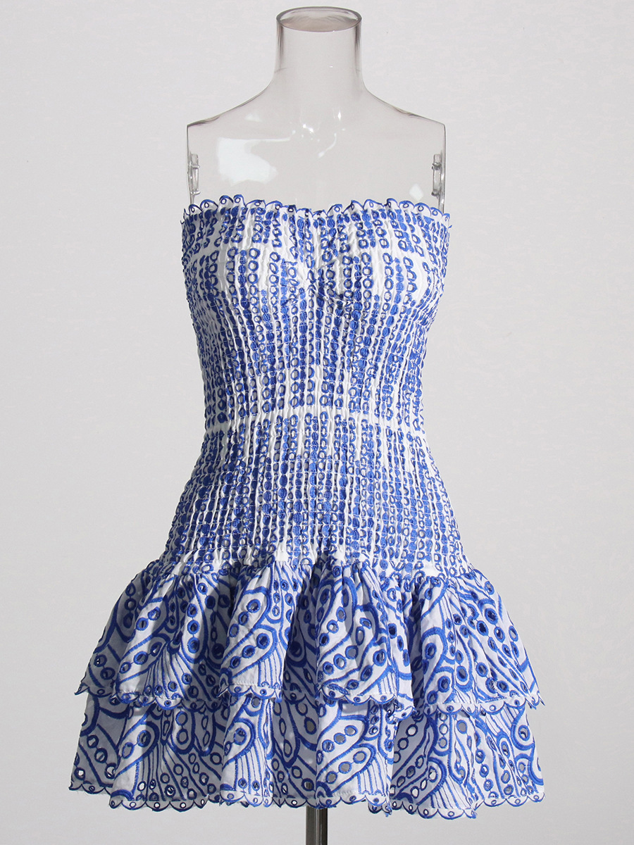 Cross-border European And American Embroidered Dress Women, 2025 New Model, High-end Strapless Off-shoulder Puffy Mini_ecoleips.com
