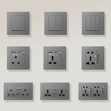 港澳英式13A插座USB带Type-c快充插蘇英标电灯制开关塑料灰色面板