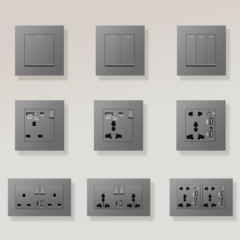 Hong Kong and Macao British 13A socket USB with Type-c fast charge plug Su Ying standard electric light switch plastic gray panel