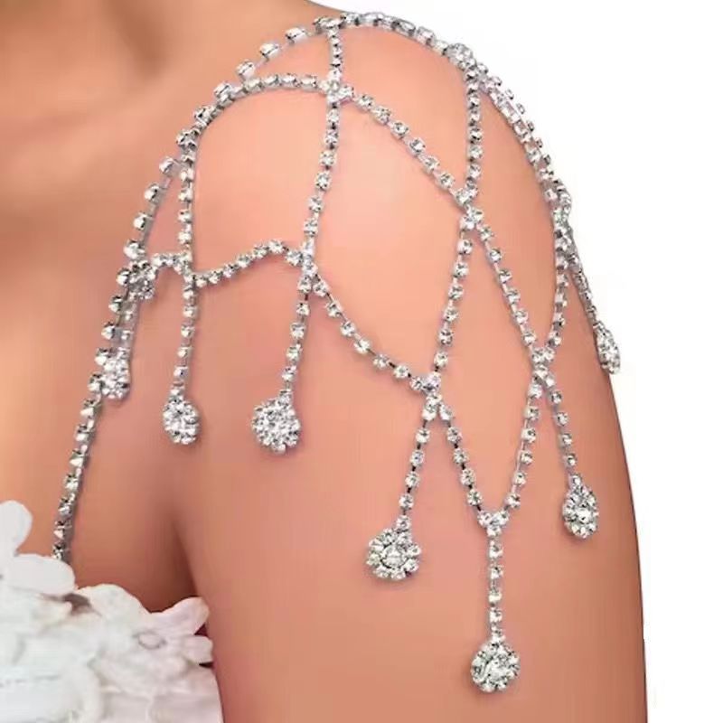 Europa y los Estados Unidos multicapa brillante taladro chaîne de hombros accesorios de vestido de boda moda sexy colgante de gota de agua temperamento cadena de cuerpo