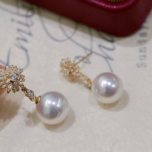 18K Gold Accessories Small Daisy Super Sparkling Elegant Earrings Zircon Inlaid with Beads 9-10mm Accessories Without Beads