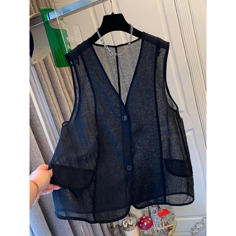 High-End Accessible Luxury Elegant Black Gauze Vest Outer Wear Loose Fashionable Thin Top Women's 2025 Summer New Style