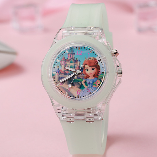 Supply cartoon snow and ice colorful glowing children's watch colorful night light soft silicone strap unisex electronic watch