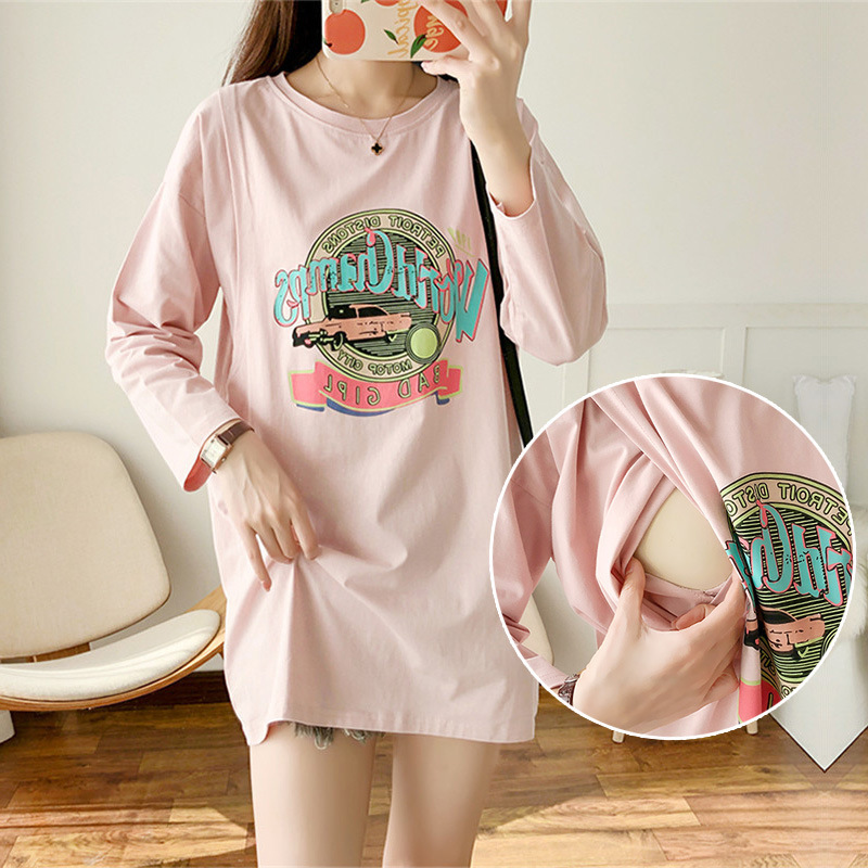 Nursing Clothes, Autumn Clothes for Going Out, Hot Mom Style Long-Sleeved Nursing Tops, T-Shirts, Mid-Length Spring & Fall Side-Opening Outer Wear Nursing Clothes Nursing Clothes, Autumn Clothes for Going Out, Hot Mom Style Long-Sleeved Nursing Tops, T-Shirts, Mid-Length Spring & Fall Side-Opening Outer Wear Nursing Clothes